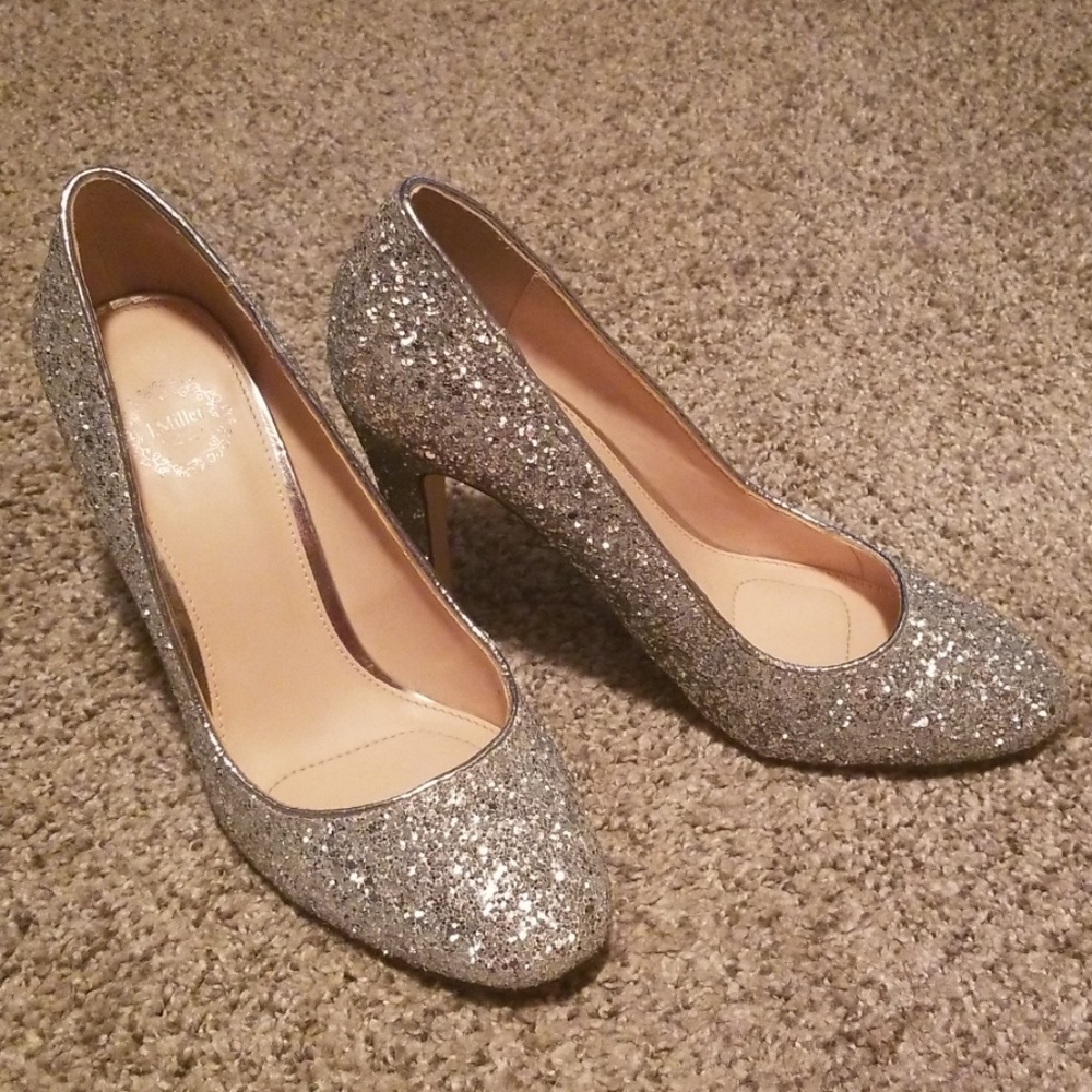 Silver glitter heels